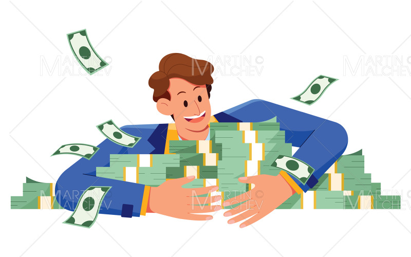 Man Hugging Money Vector Illustration
