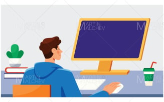 Man on Computer Vector Illustration