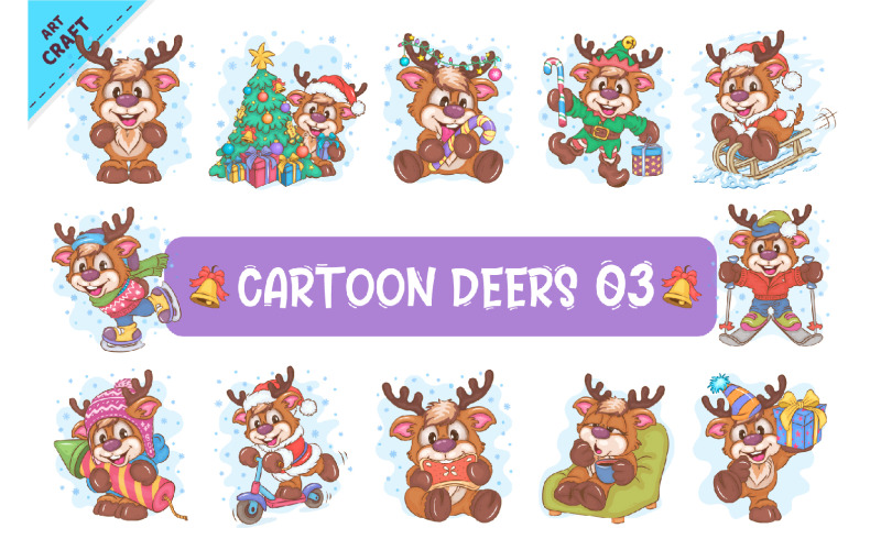 Set of Cartoon Deers 03. Clipart. Vector Graphic
