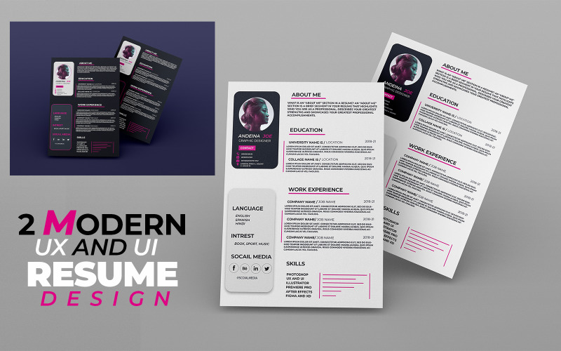Two Modern Resume and CV Professional Resume Template