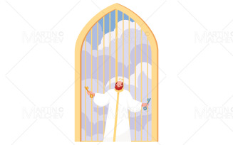 Saint Peter and the Gate Vector Illustration