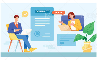 Signing Contract Online Vector Illustration