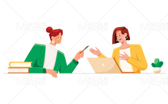 Two Women Talking Business Vector Illustration