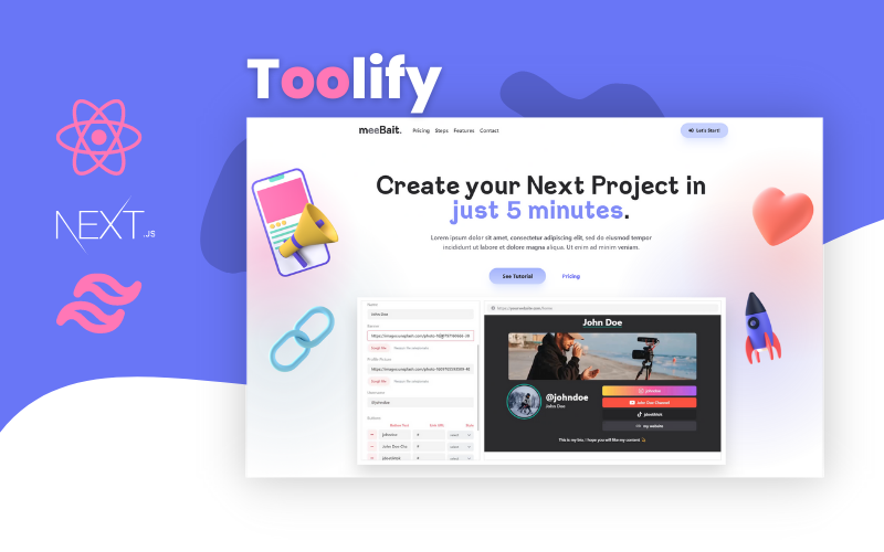 Toolify - React General Product Landing Page + NextJS + TailwindCSS