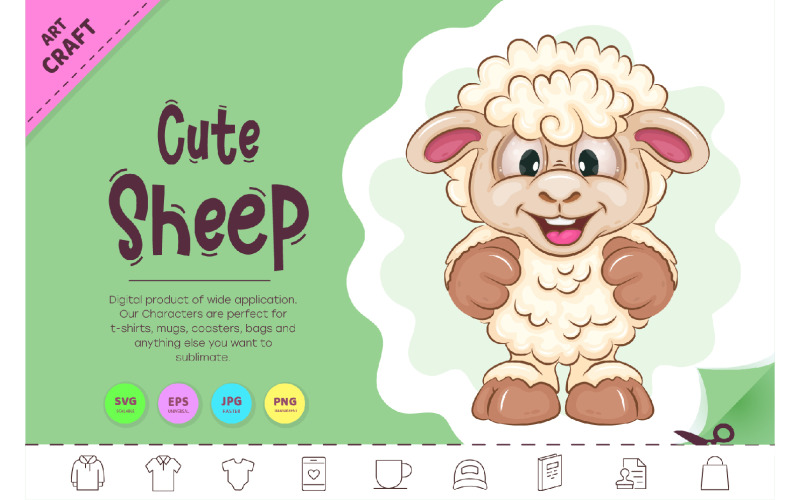 Cute Cartoon Sheep. Clipart. Vector Graphic