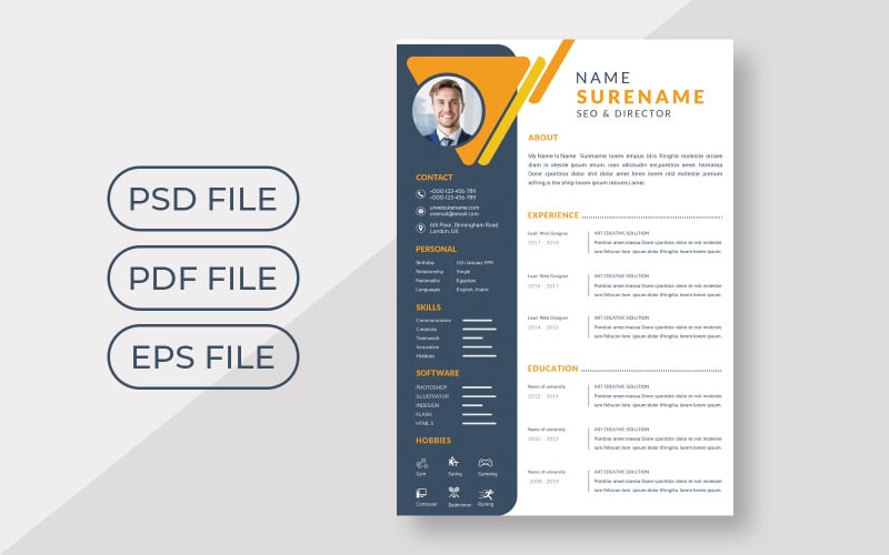 Resume Layout with Sidebar and Orange Elements Psd Resume Template