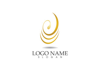 Hair wave gold line logo vector template design v16