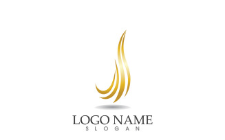 Hair wave gold line logo vector template design v38