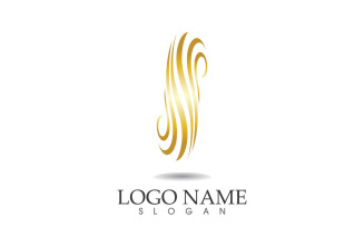 Hair wave gold line logo vector template design v59