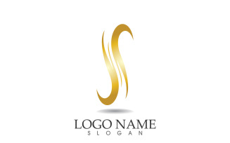 Hair wave gold line logo vector template design v60