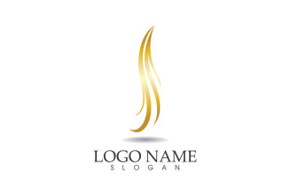 Hair wave gold line logo vector template design v9