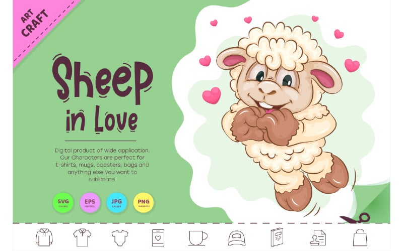 Cartoon Sheep in Love. Clipart. Vector Graphic