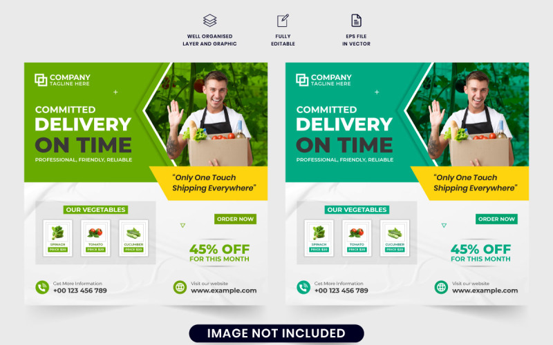 Grocery delivery service template vector Social Media