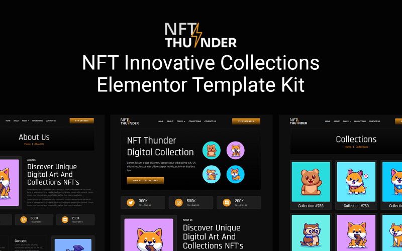 NFTThunder - NFT Innovative Collections Elementor Template Kit Elementor Kit