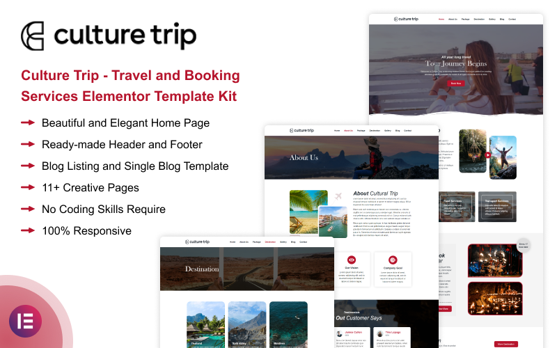 Culture Trip - Travel and Booking Services Elementor Template Kit Elementor Kit