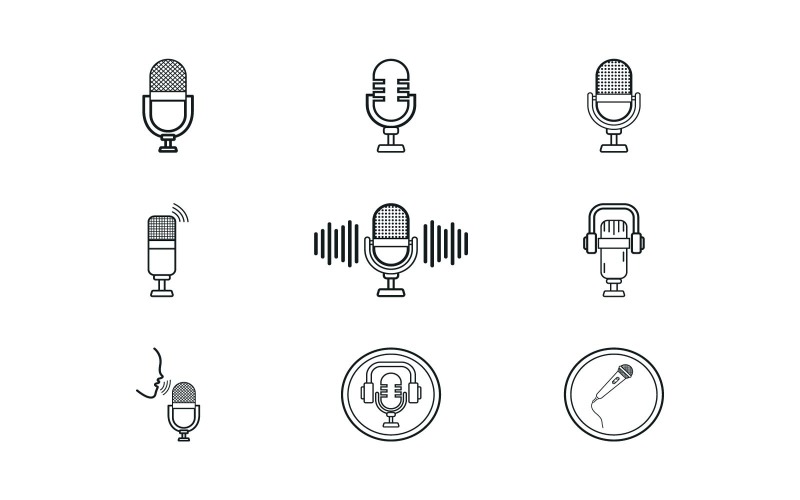 Microphone Icon Flat Vector set Icon Set