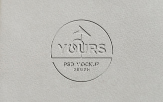 Realistic logo mockup on gray paper with debossed effect