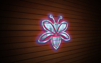 Wood texture neon logo effect silver mockup design