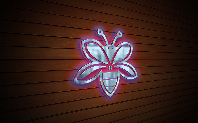 Wood texture neon logo effect silver mockup design Product Mockup