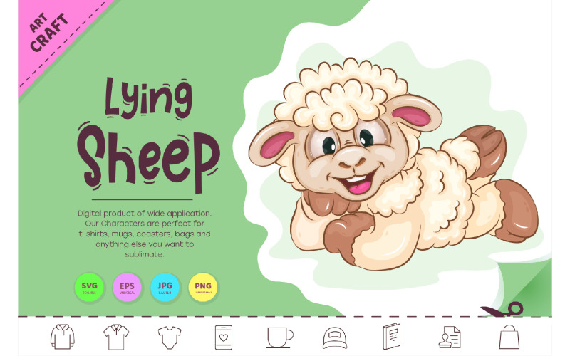 Lying Cartoon Sheep. Clipart. Vector Graphic