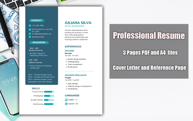 Printable Resume Template PDF-Blue-Green