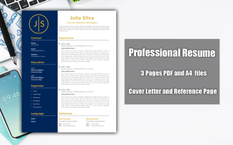 Printable Resume Template PDF Navy Blue-White