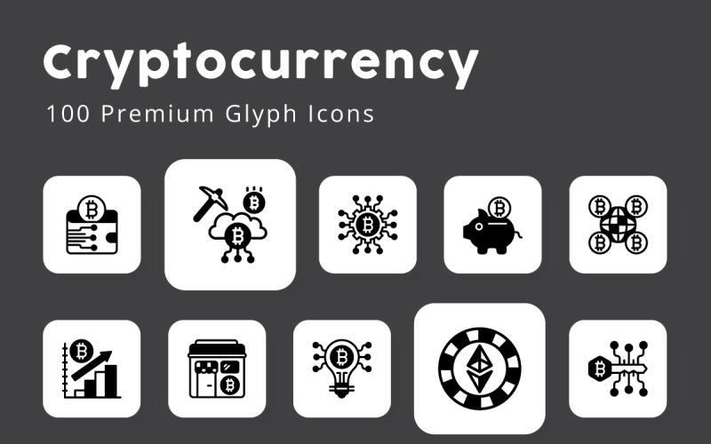 Cryptocurrency Unique Glyph Icons Icon Set