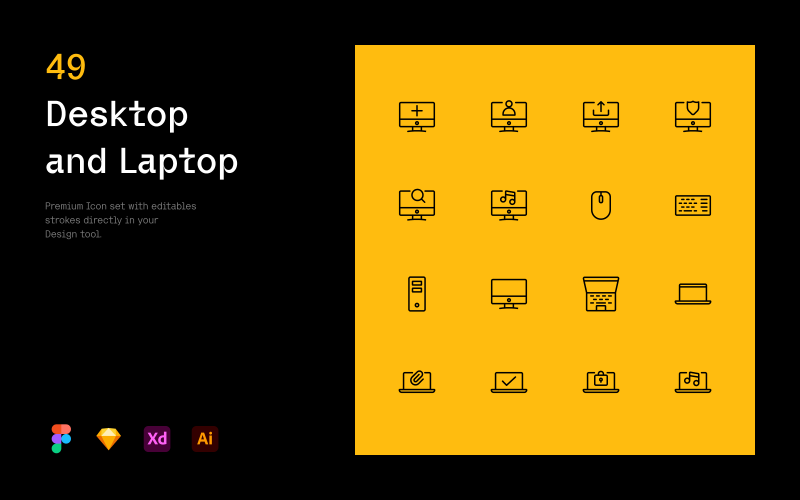 Desktop and Laptop - Stroke Icon Pack Icon Set