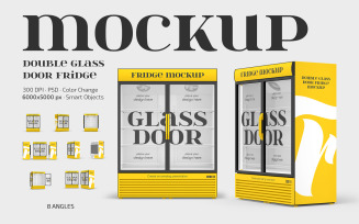 Double Glass Door Fridge Mockup Set