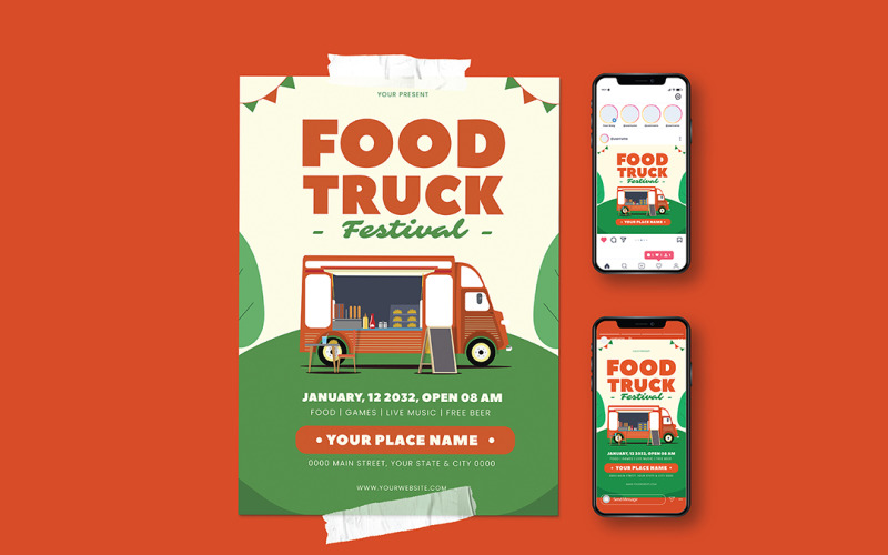 Food Truck Festival Invitation Flyer Corporate Identity