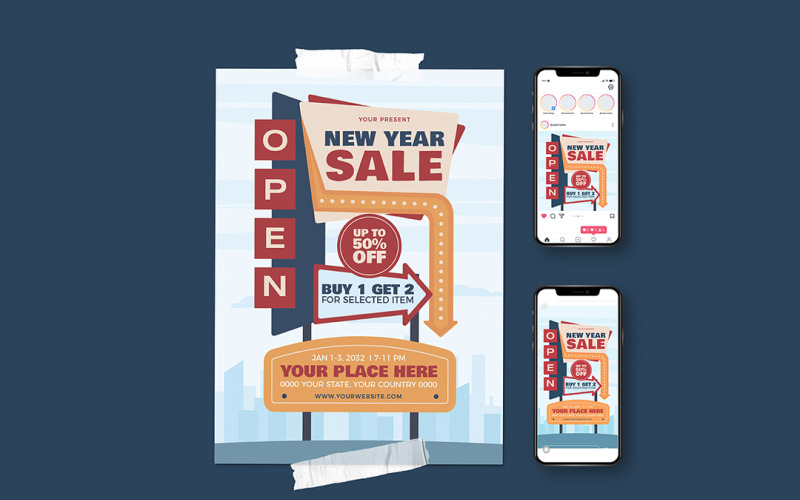 New Year Sale Promotional Flyer Corporate Identity
