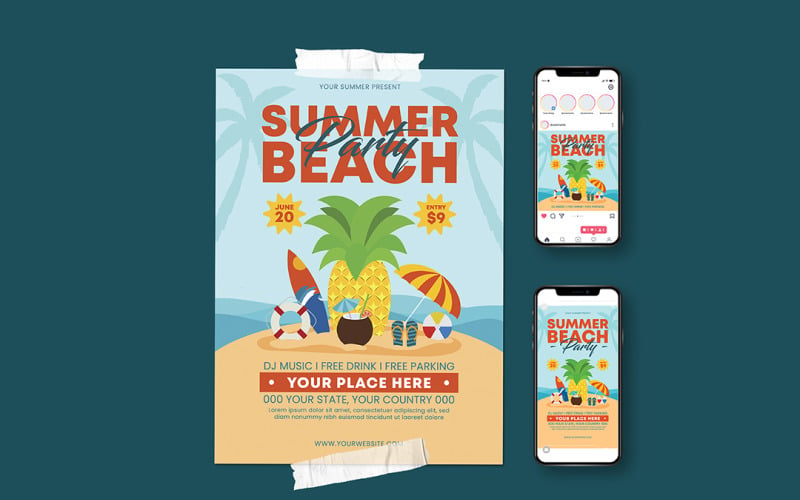 Summer Beach Party Invitation Flyer Corporate Identity