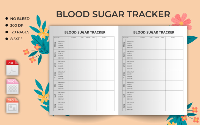 Blood sugar & meal planner Kdp Interior. This is KDP Interior is 100% tested on Amazon KDP Planner