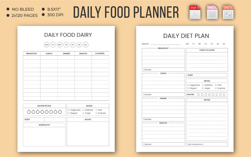 Daily food planner – KDP Interior. This is KDP Interior is 100% tested on Amazon Planner
