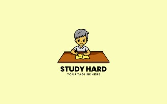Study Hard Cartoon Logo Style