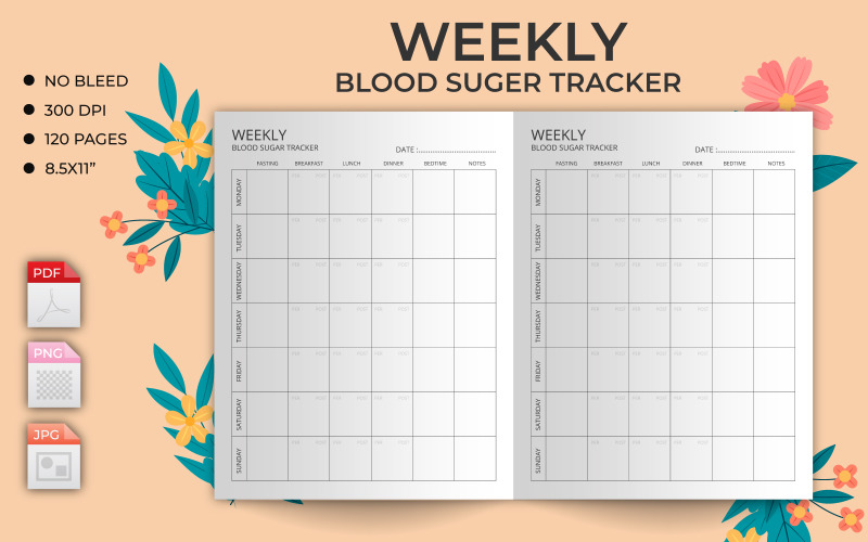 Weekly Blood Sugar Logbook | Kdp Interior. This is KDP Interior is 100% tested on Amazon KDP Planner