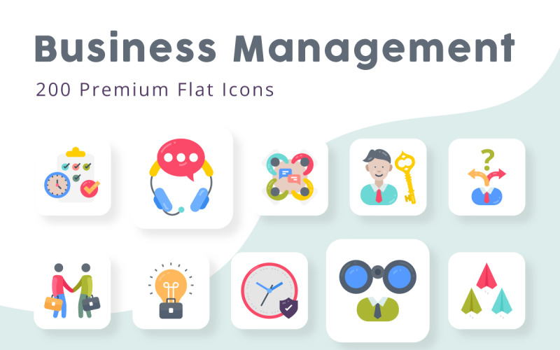 Business Management Unique Flat Icons Icon Set