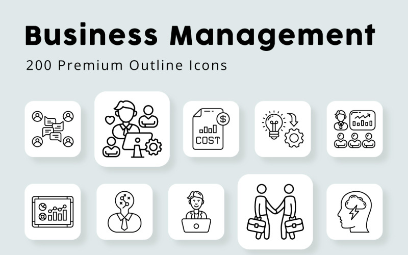 Business Management Unique Outline Icons Icon Set