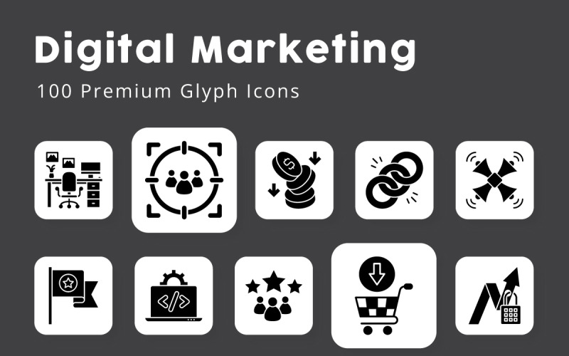 Digital Marketing Glyph Icons Icon Set