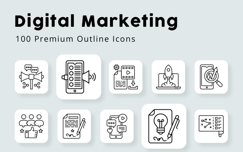Digital Marketing Outline Icons Icon Set
