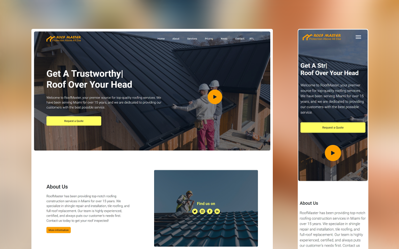 RoofMaster - Roofing Company Website HTML Template Website Template