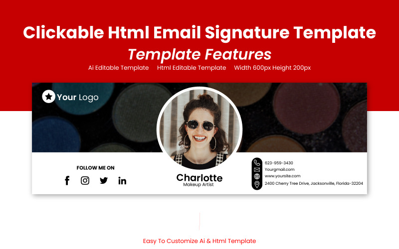 Clickable Html Email Signature Pack - Corporate Identity Design UI Element