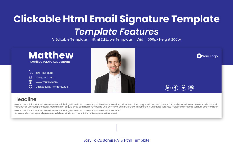 Clickable Html Signature Design - Email Template - UI Element