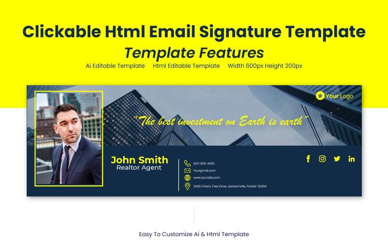 Clickable Html Signature Template - Html Signature Design - Email Design UI Element