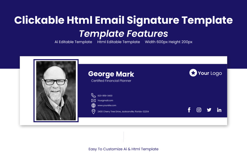 Corporate Business Professional Clickable Html Email Signature Template UI Element
