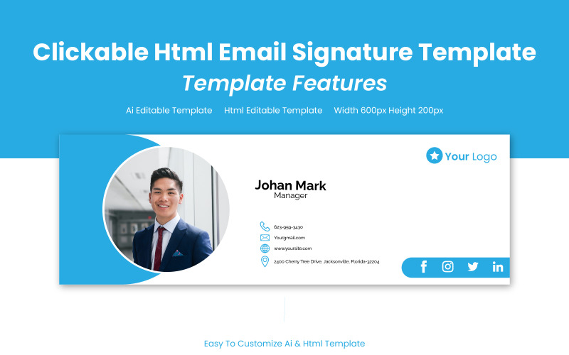Creative And Modern clickable html signature design - Html Template UI Element