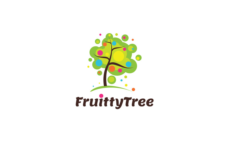 Funny Fruit Tree with Fruits, Kids Tree, Colorful Tree Logo Logo Template