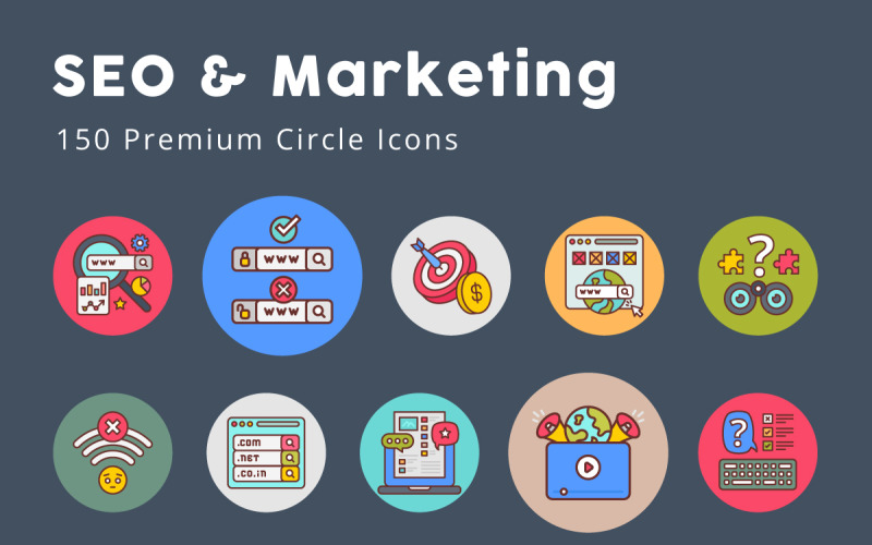 SEO and Marketing Circle Icons Icon Set