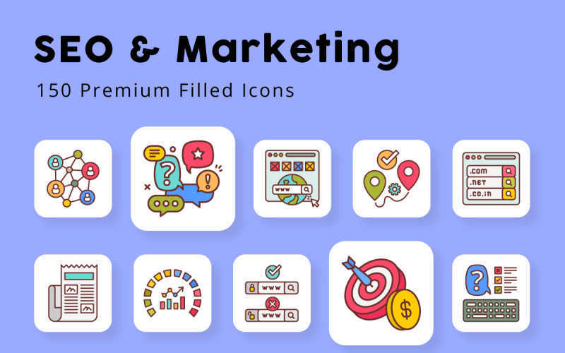 SEO and Marketing Filled Icons Icon Set