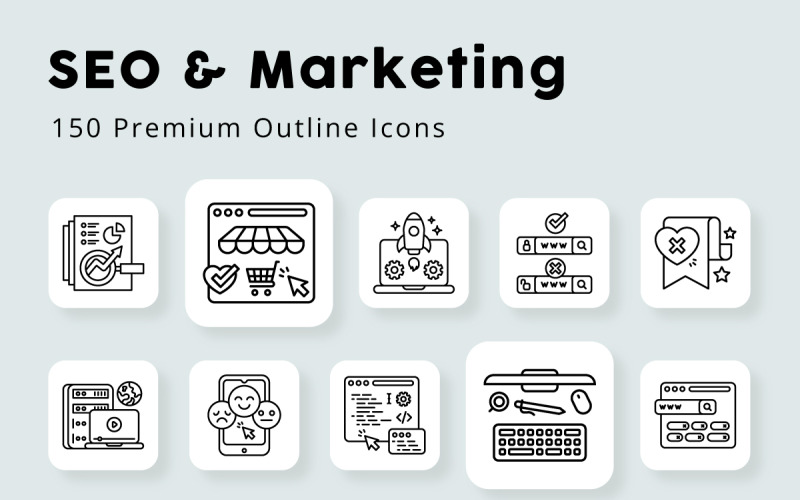 SEO and Marketing Outline Icons Icon Set